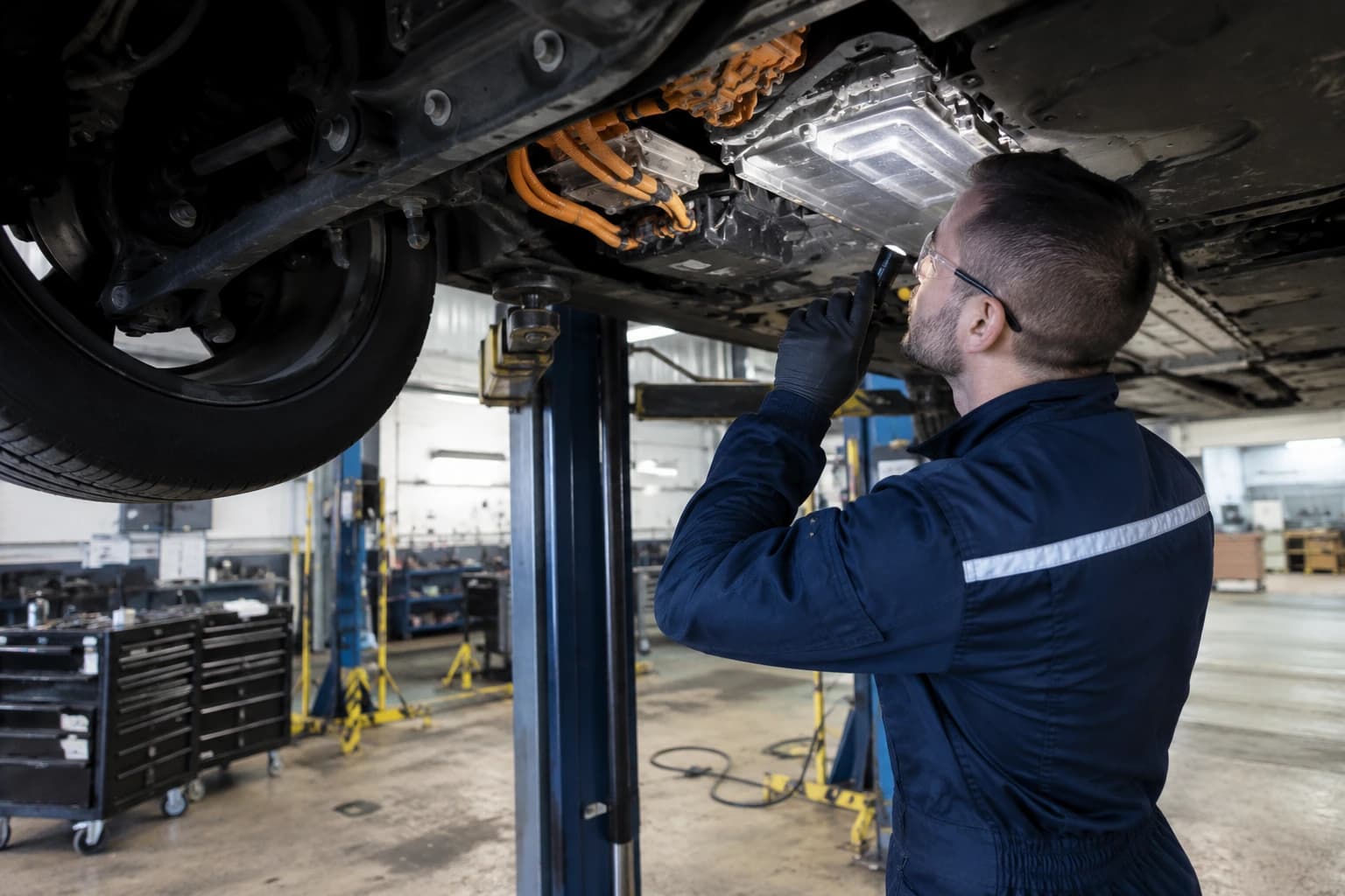 Technicien inspectant un système de mobilité électrique