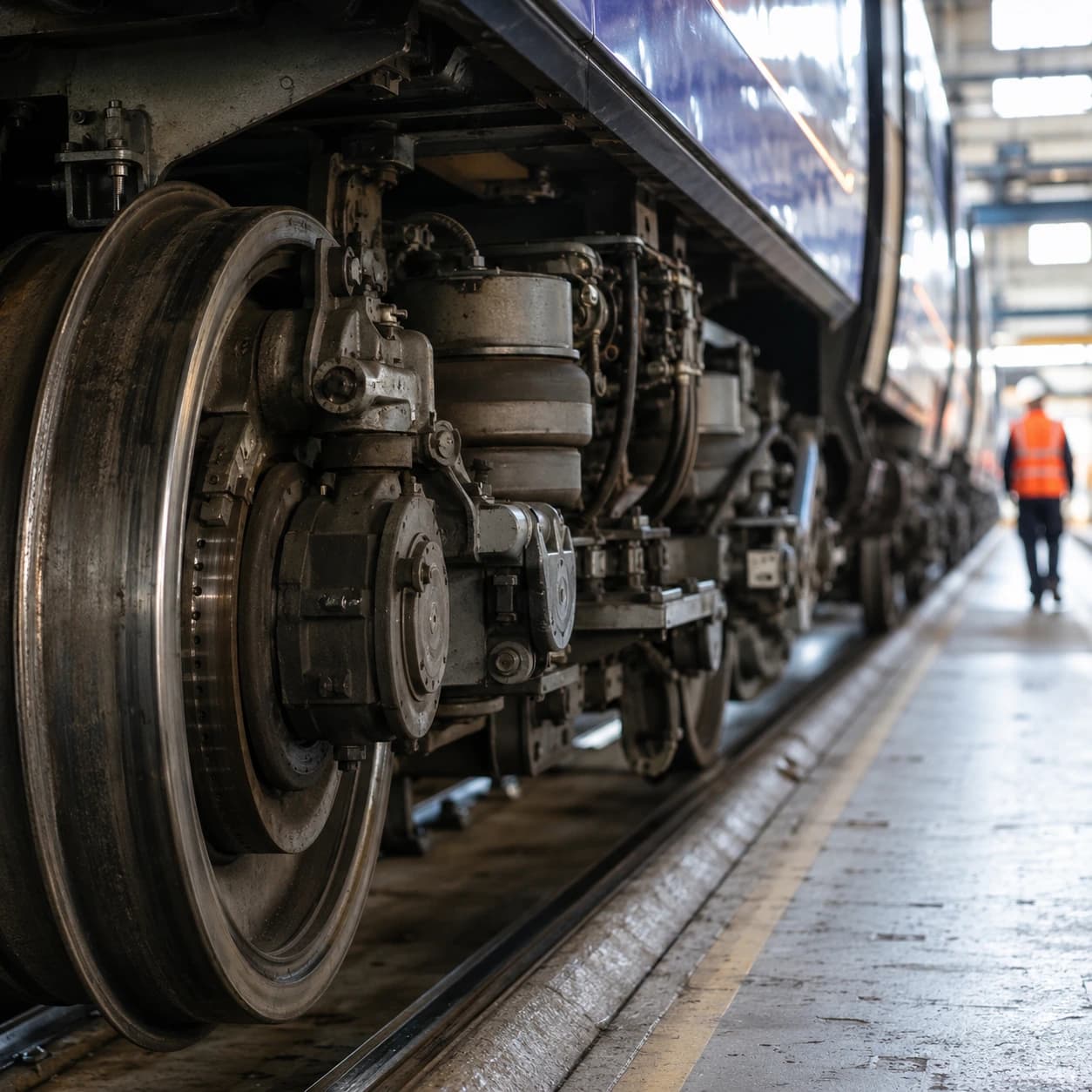Détail du système de roulement d'un train