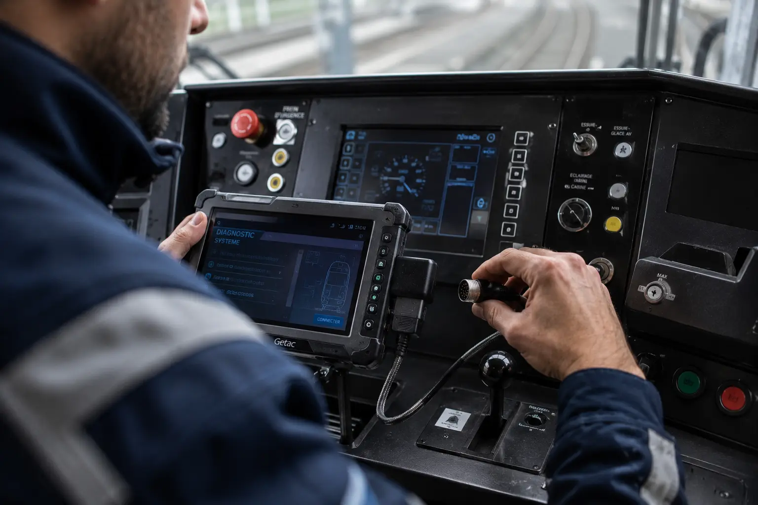 Diagnostic électronique réalisé dans la cabine d'un train