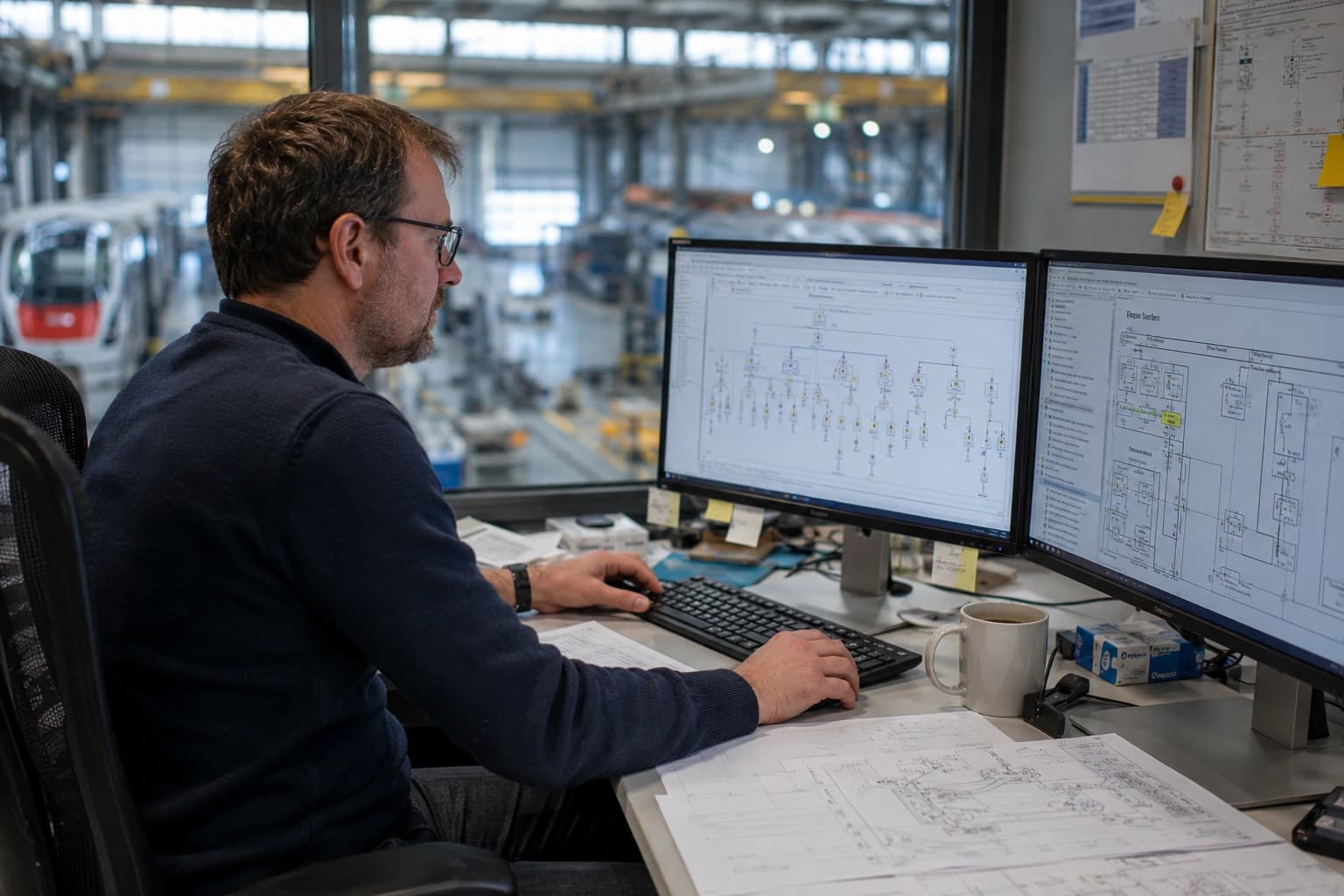 Expert réalisant une étude de systèmes ferroviaires